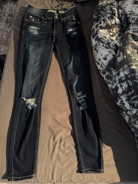 Indigo Rein Dark Indigo Distressed Skinny Jeans